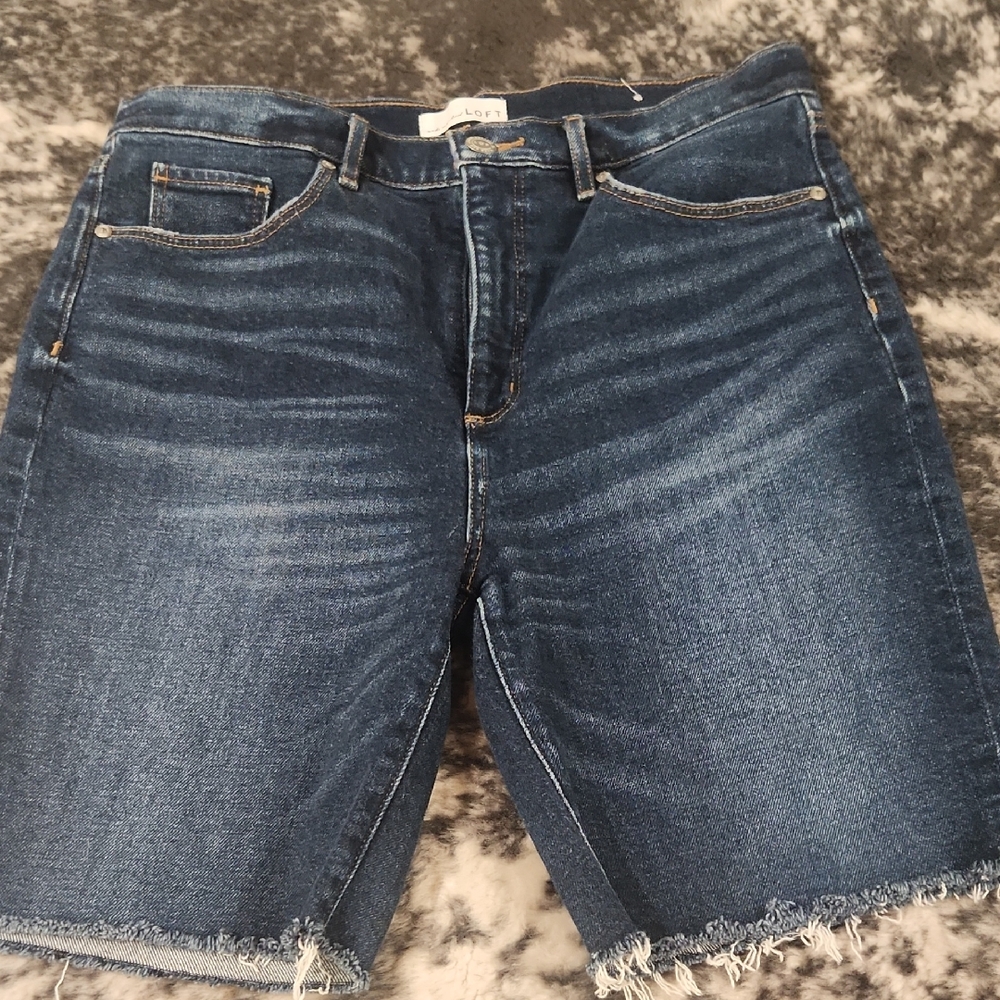 LOFT Dark Blue Denim Frayed Hem Shorts
